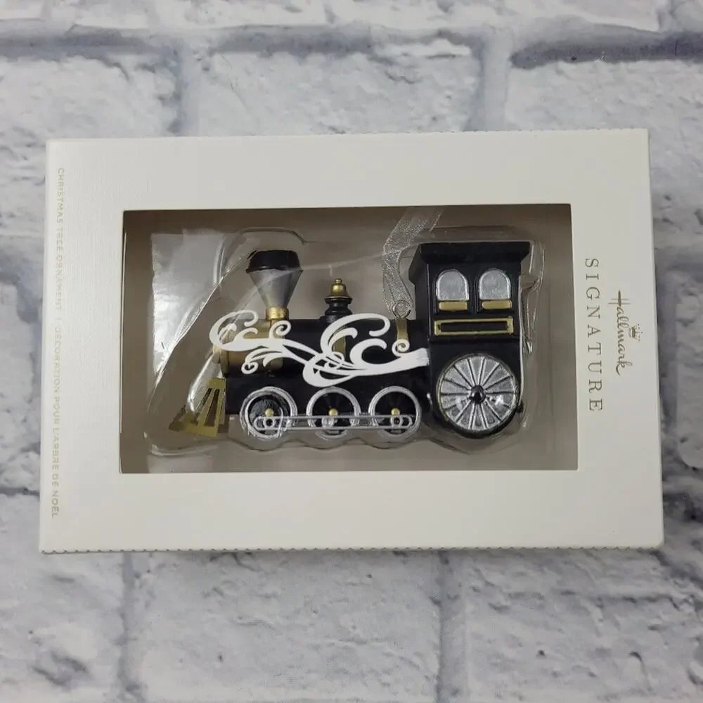NWT Hallmark Signature Black & Gold Locomotive Train Engine Ornament